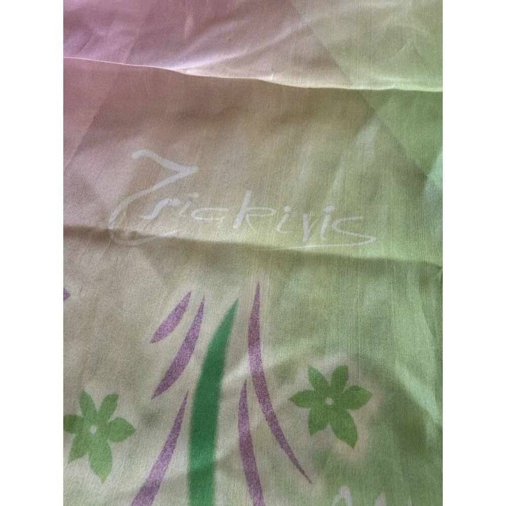 VTG Tsiakiris Designer Scarf 100% Silk Pastel Floral Print 56” X 13” Artsy EVC